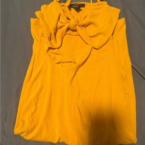Forever 21 Mustard Ribbed Midi Dress with Bow Accent
